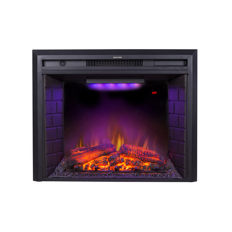 Foyer électrique encastrable encastrable avec protection contre la surchauffe Hull, bruit de craquement du feu, télécommande, thermostat, 750 / 1500W, noir