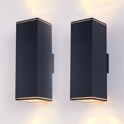 18in Modern Outdoor Porch Light Patio Light in 2 Lights with Aluminum Rectangular Tube and Tempered Glass Cover Waterproof Wall Sconce 2 Pack (Matte Black)(no bulb)
