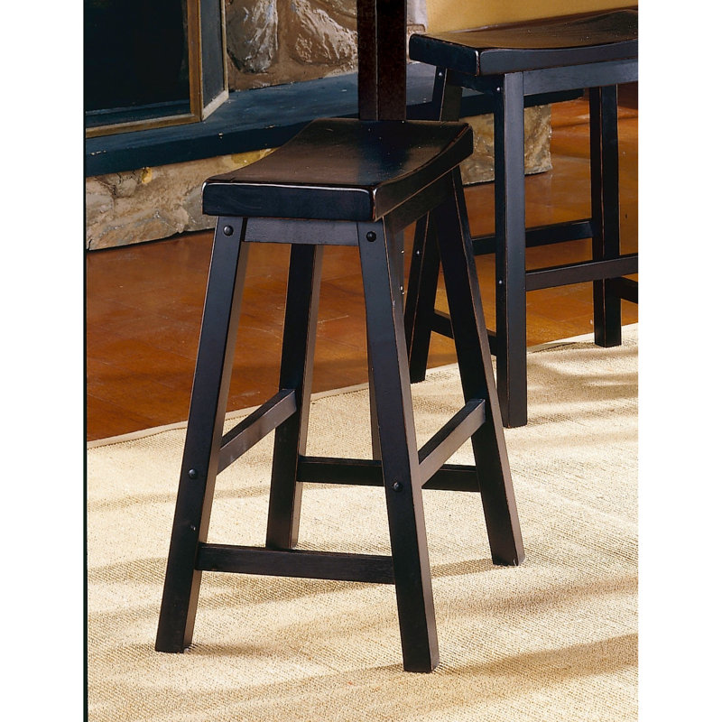 Tabourets de 18 po avec siège de selle, 2 pièces, bois massif, finition noire, robustesse décontractée dans la salle à manger, progression du poids de 250 lb,