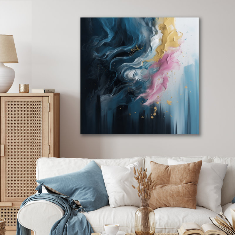 «Rose and Blue Exploration The Unseen I» - Art mural géométrique abstrait en métal, H 29 po x l 29 po x P 1 po