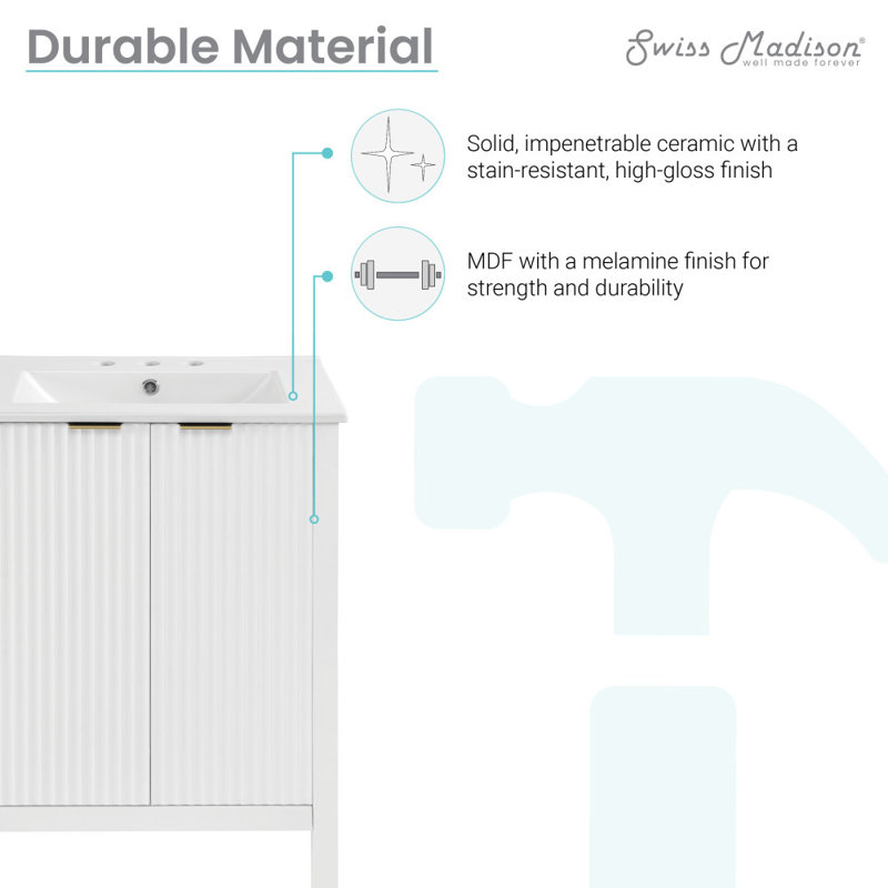 Bastille 24 po Meuble-lavabo blanc avec comptoir en céramique à 3 trous, Blanc