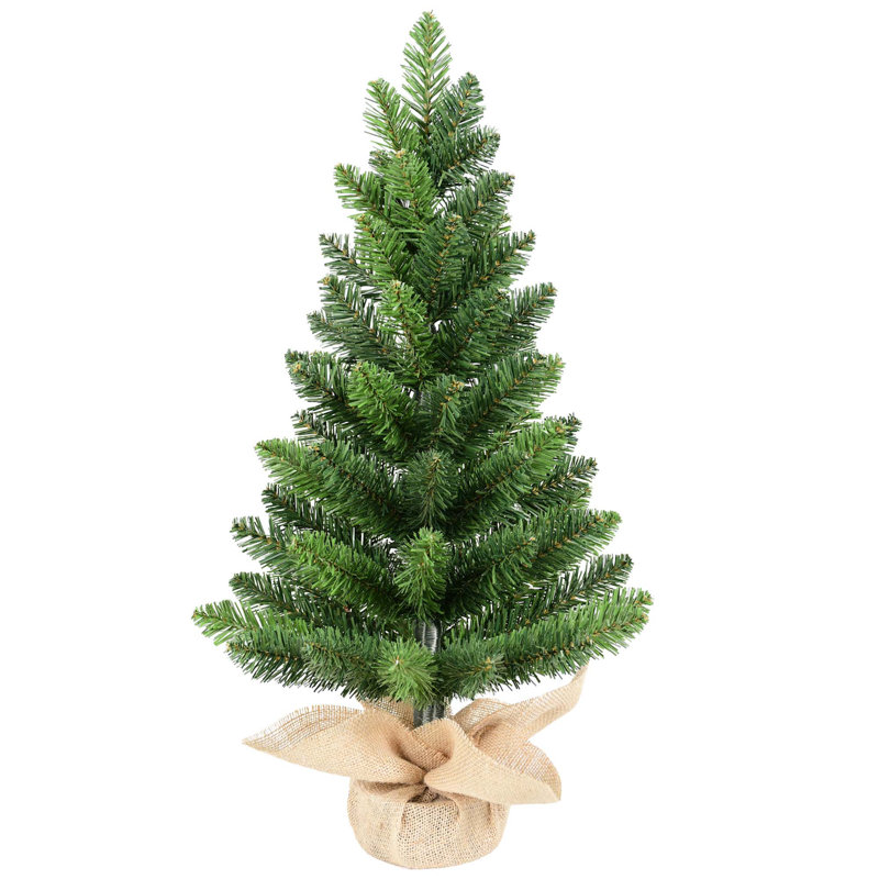 Ensemble de 2 arbres de Noël de table avec base en ciment en toile de jute pour bureau, table, bureau et décoration intérieure