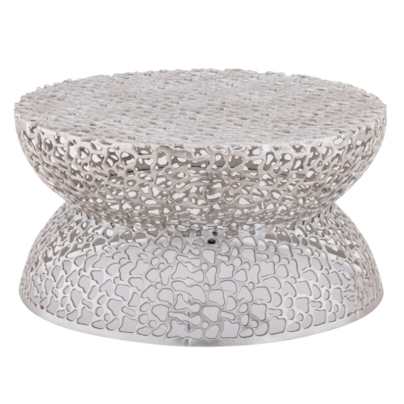 Nova Artisan Mesh Carved Designer Coffee Table, Silver