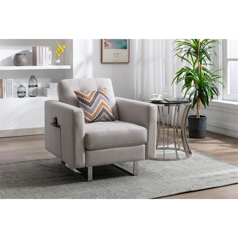 Fauteuil en tissu beige avec pieds en métal 33,5 po Vittoria