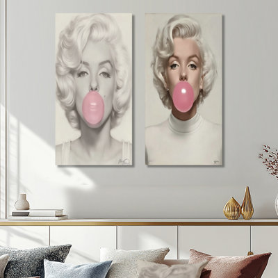 «Pink Gray Marilyn Pop Art Portrait», reproduction d'art sur toile, ensemble d'art mural rose Pop culture