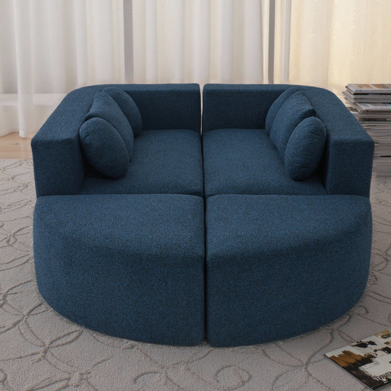 Canapé modulaire courbé et modulaire, siège désossé en U à assise profonde avec coussins, capacité de 250 lb, Bleu