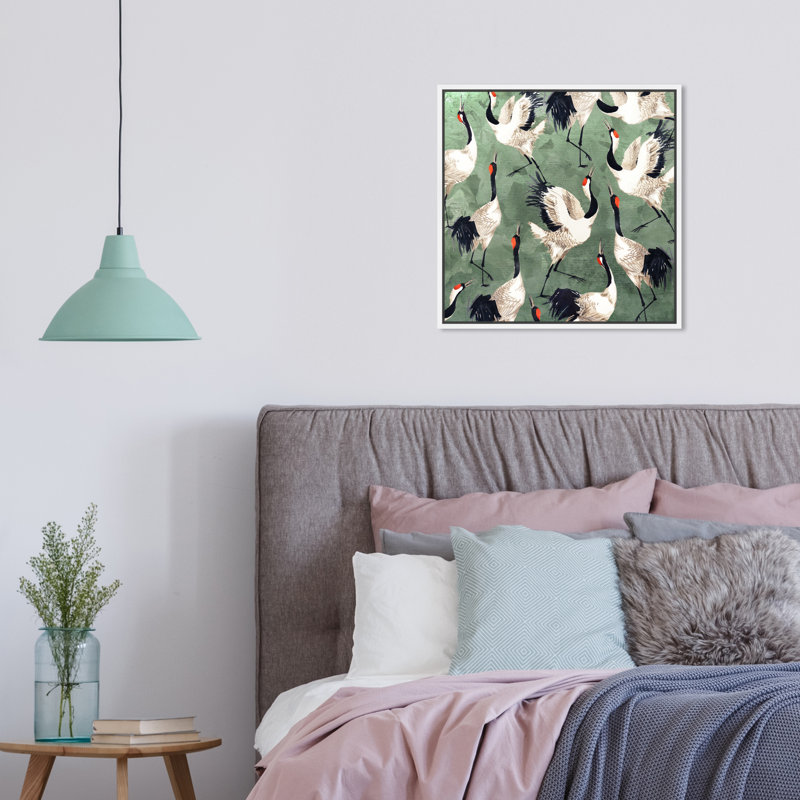 «Animals Grazing Cranes Birds», impression sur toile, H 16 po x l 16 po, Toile encadrée, White