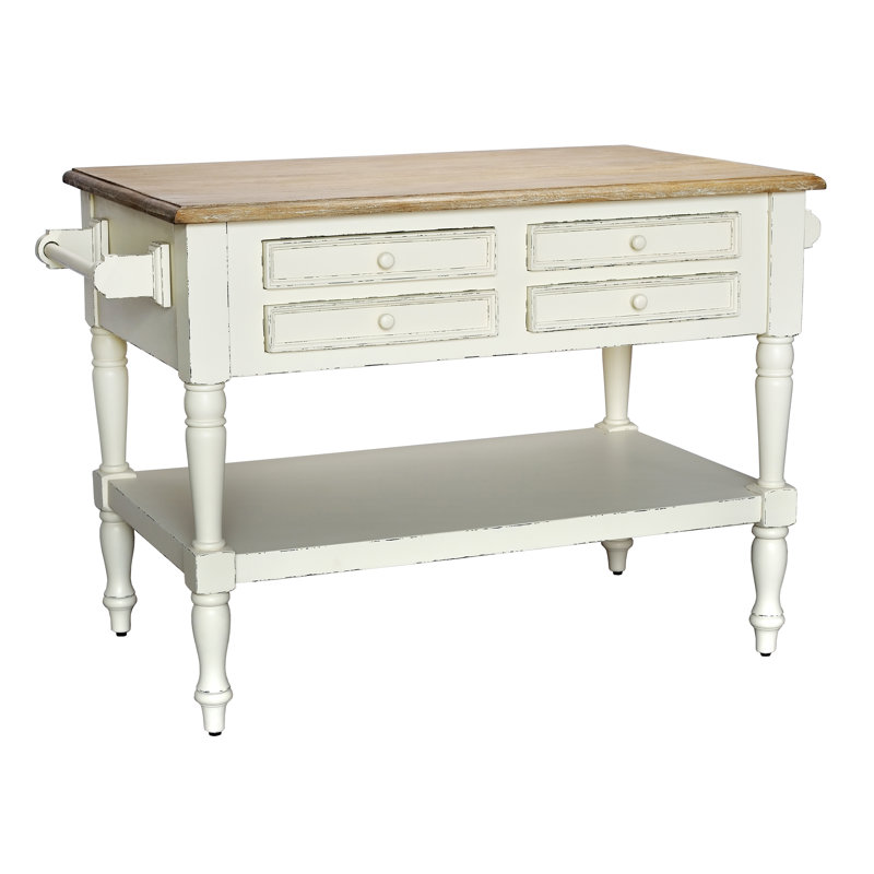 Kitchen Island, Rustic Mango Gray Wash, Light Distressed Linen