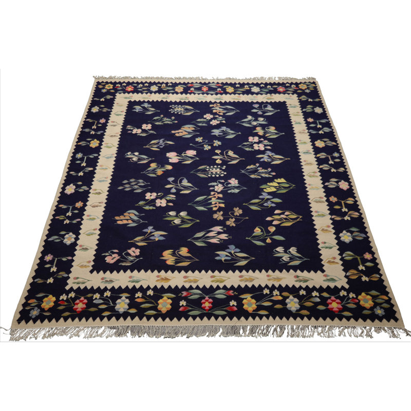 8'5''x10'5'' Hand Woven Wool Navy Kilim Traditional Rug