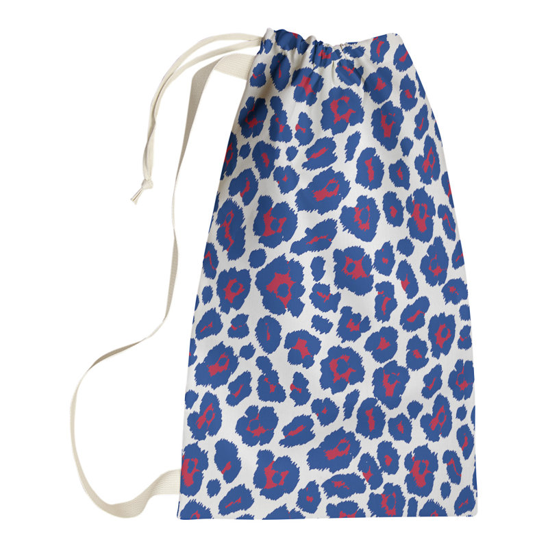 Fabric Laundry Bag with Handles, 29" H x 18" W, White/Blue/Red, Buffalo