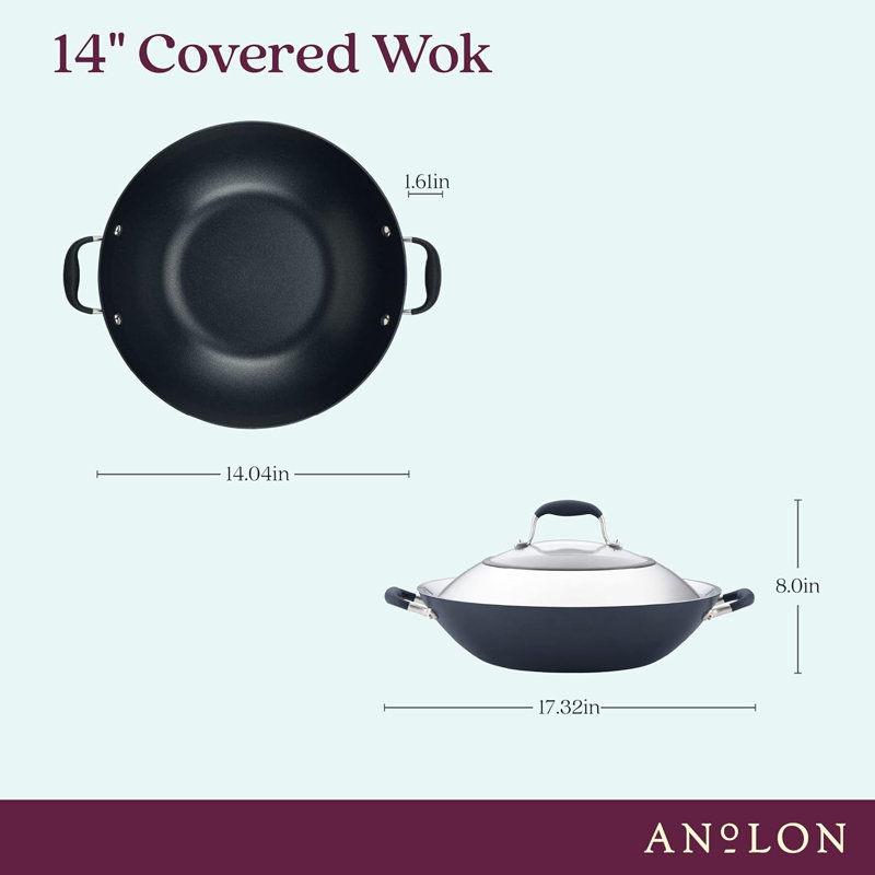 Anolon Advanced Home Hard Anodized Nonstick Wok with Side Handles and Lid, 14 Inch, Black