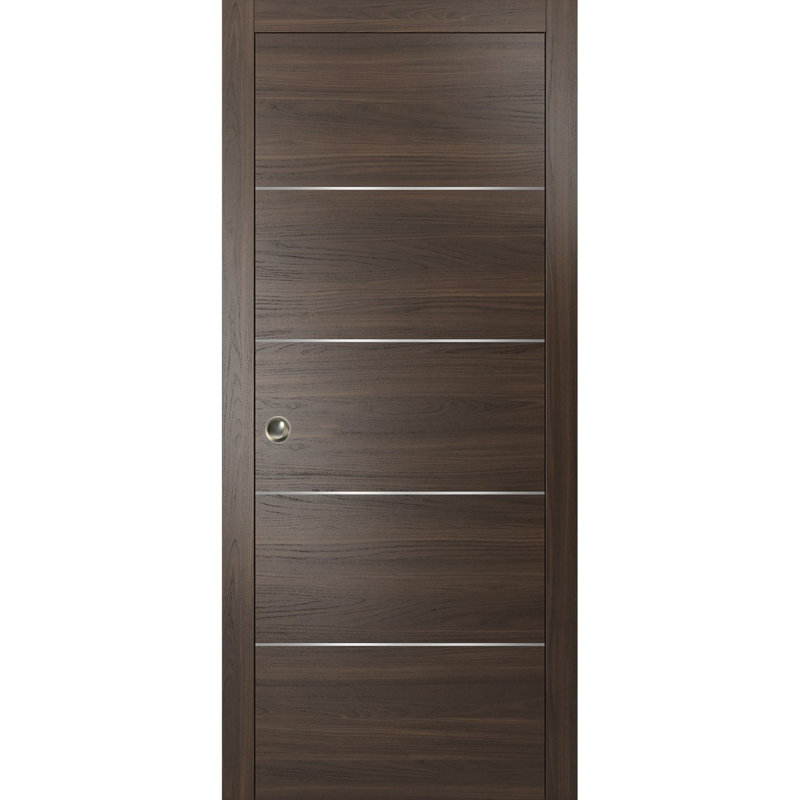 Porte coulissante moderne Planum 0020, finition frêne chocolat, quincaillerie et rails, bois massif, pour chambre à coucher, placard, portes robustes - 91,4 cm x 203,2 cm