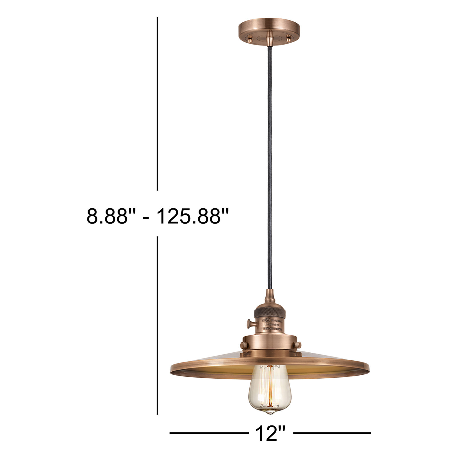 Rouvin Single Light Metal Pendant, 5.88" H x 12" W x 12" D, Antique Copper