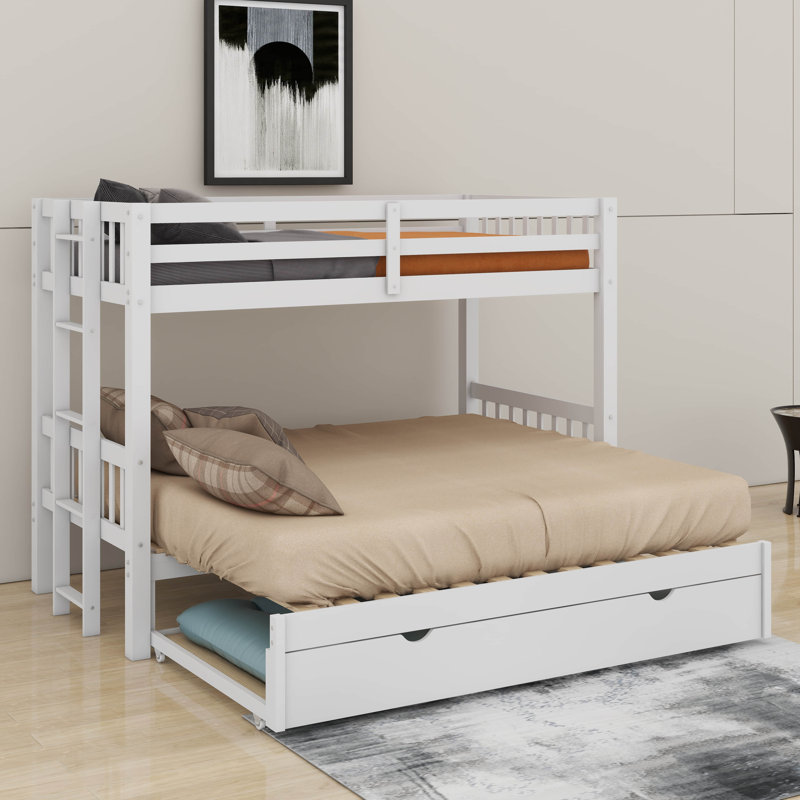 Twin Over Twin Pull-Out Bunk Bed With Trundle, White