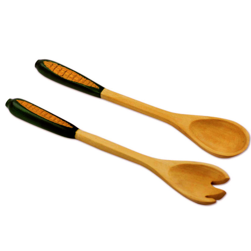 Desrosiers Piece Wood Stainless Steel Salad Servers
