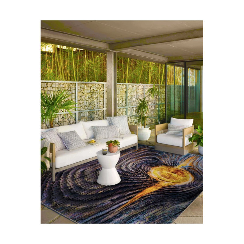 Tree Themed Patterned Woven Base Carpet And Washable Carpet, Rectangle 4'8" x 6'7"