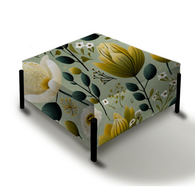 Serene Green Garden Blooms I - Floral Large Square Ottoman