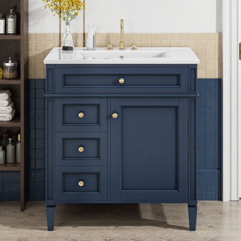 Meuble-lavabo moderne 30 po avec lavabo supérieur et grand rangement