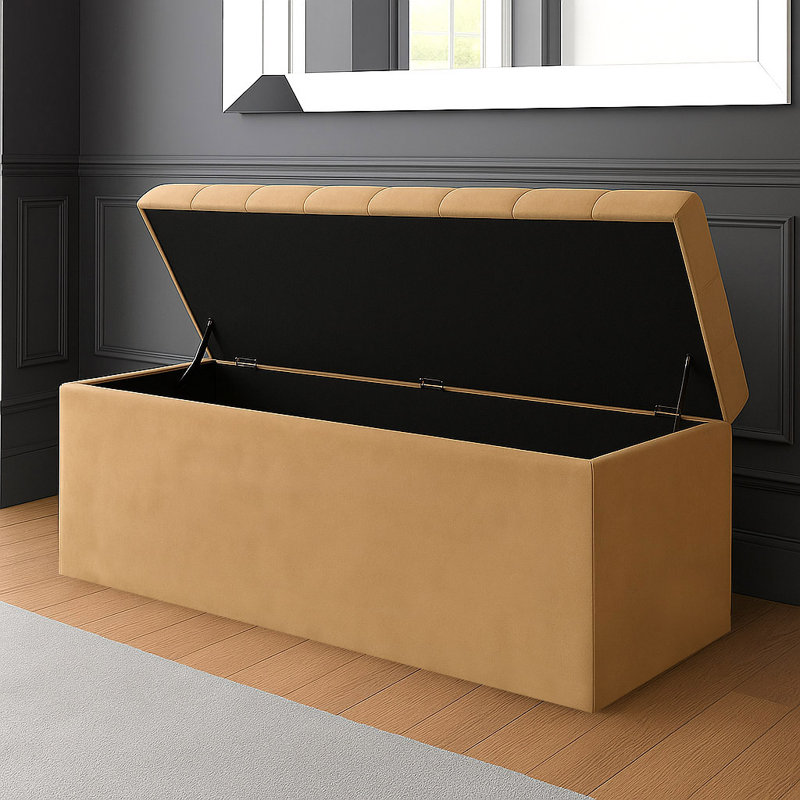 SD Plush Velvet Chesterfield Upholstered Ottoman Storage Box, Mink, 43cm H x 137cm W x 40cm D