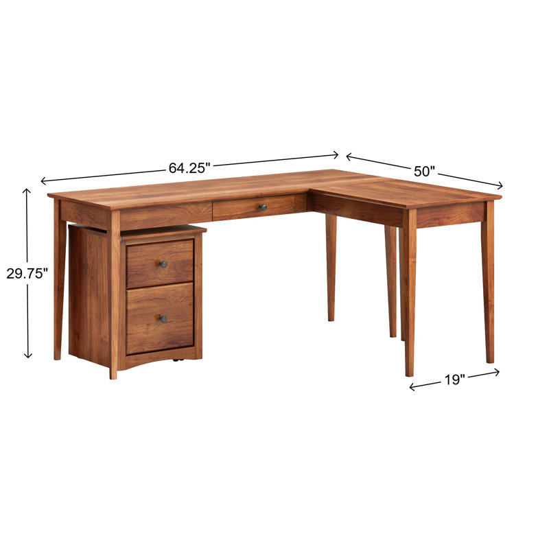 Malani American Built Solid Wood Writer's L-Shape Desk, Golden Pecan
