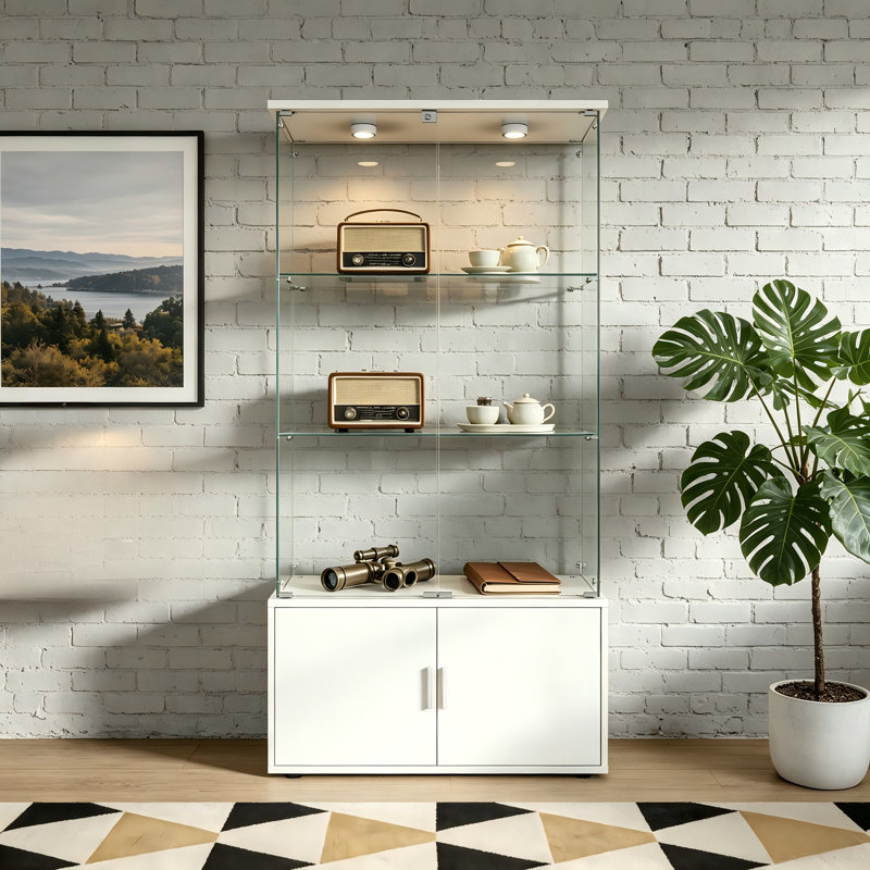 This Living Room-Specific Double-Door, Four-Tier Storage Unit Features A Remote-Controlled PAIPAI Light, Adjustable Legs, And Combines Display, Wine Storage, And Document Organization Functions.