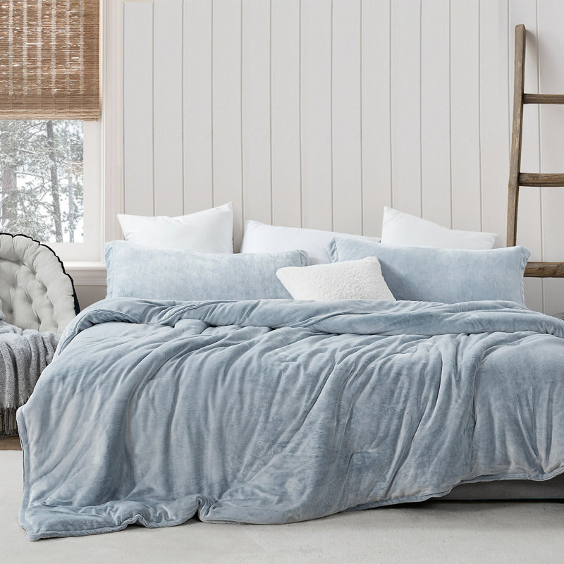 Frosted Velour Coma Inducer Oversized Comforter Set, King Comforter +  2 King Shams, Blue
