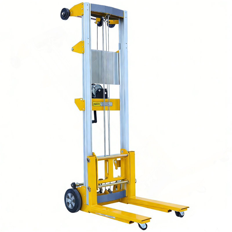 Empileur à manivelle jaune à base fixe jaune, capacité de 400 lb, hauteur de levage de 122 max