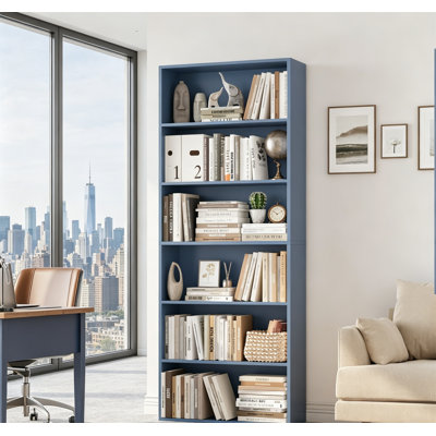 6-Tier Open Bookcase, Freestanding Tall Display Shelf for Bedroom Living Room Office, Blue