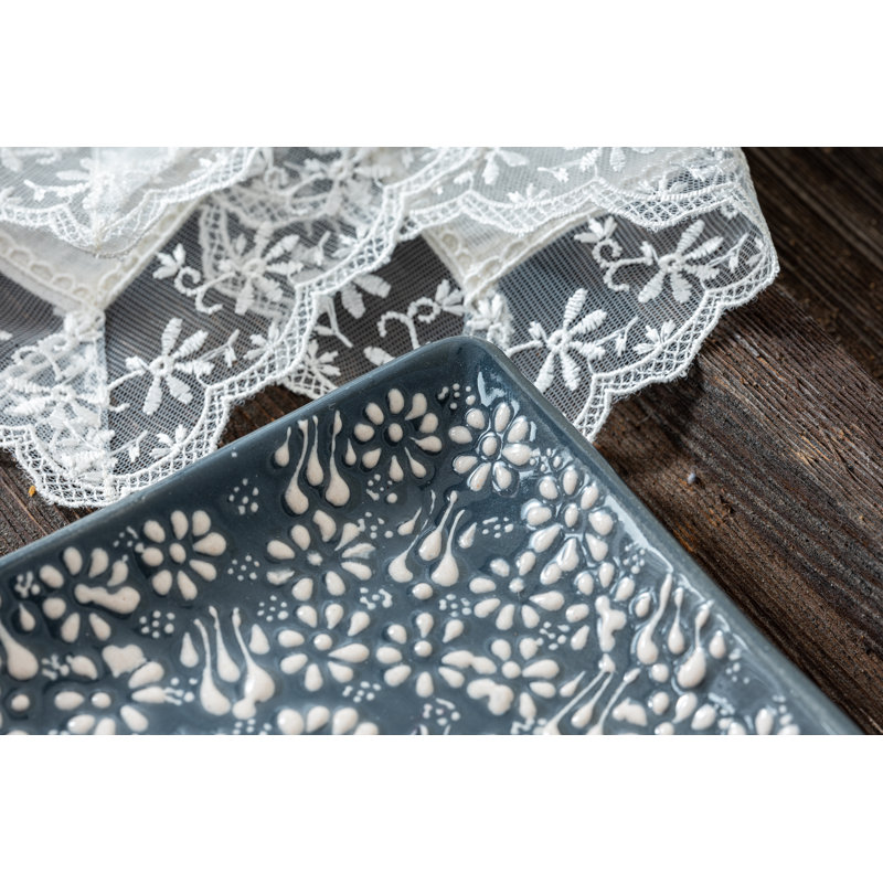 Coppermill Kitchen Hand Painted Ceramic Ceramic Tray, Gray