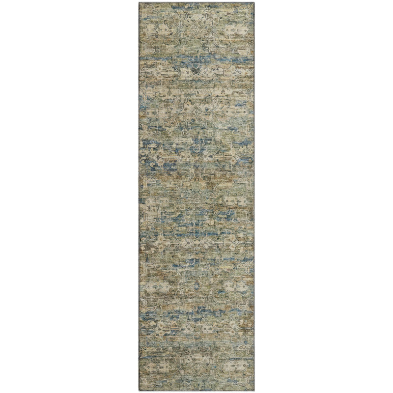 Premium Machine Washable Mayfield AMF2324 Ikat Rug, 2'3" x 7'6" Runner, Aloe