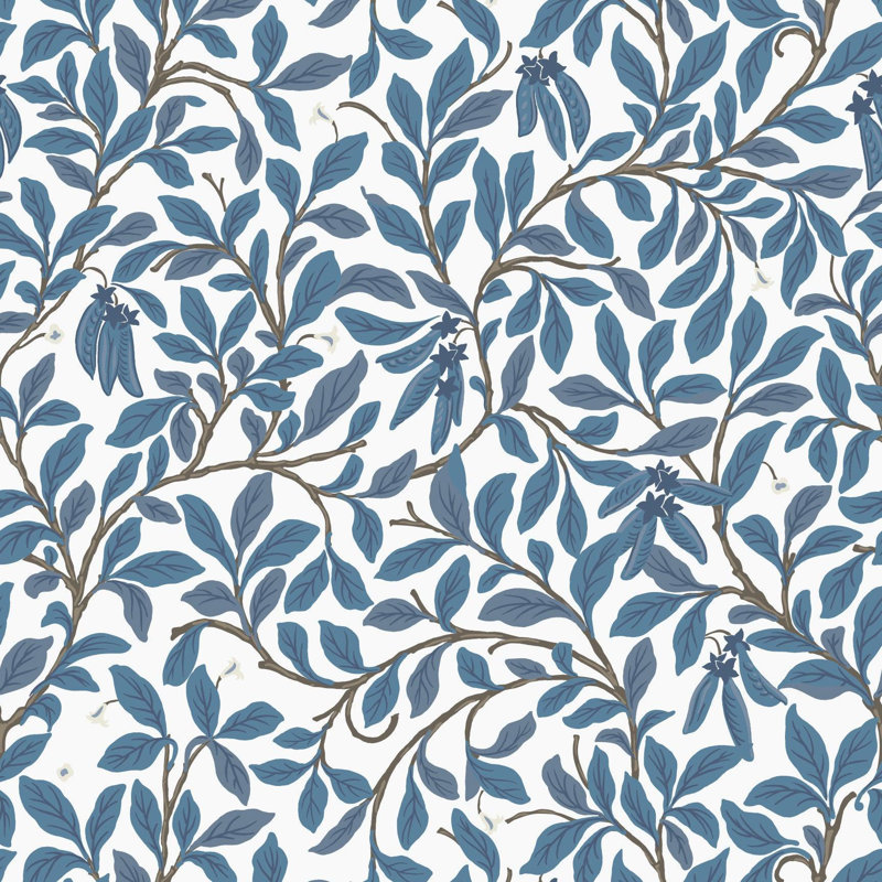 Leaf and Pod - Wallpaper, Navy White, Premium Paper, Non-Pasted