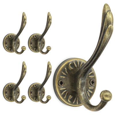 5-Piece Antique Bronze Vintage Decorative Wall Mounted Hooks, Farmhouse Metal Hangers for Hanging Keys Coats Hats Purses Towels Robes - Entryway Bathr