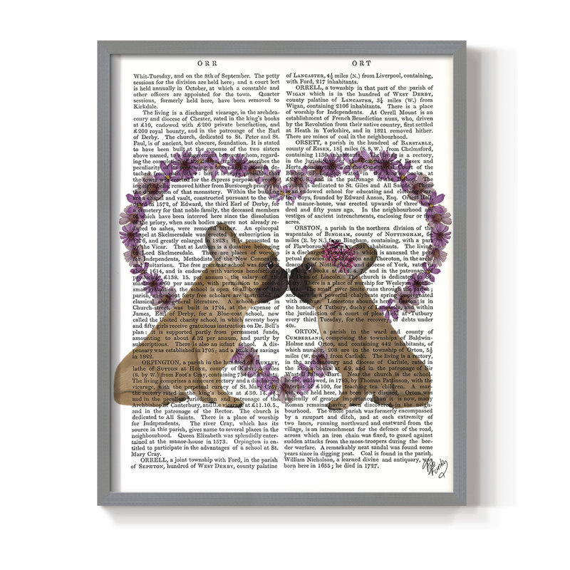 «French Kiss and Flower Heart», reproduction encadrée - bois massif, H 10 po x l 8 po, Cadre simple gris