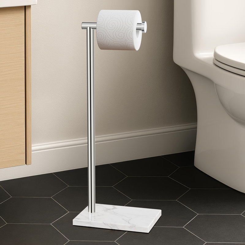 Porte-papier hygiénique sur pied en marbre naturel KES, Chrome poli
