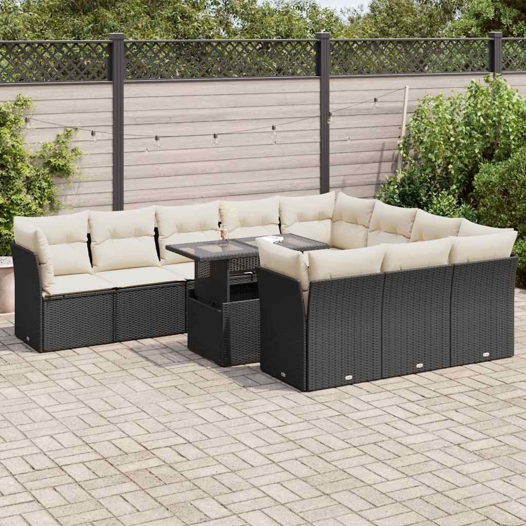 Vidaxl 11-Tlg. Garten-Sofagarnitur Mit Kissen Beige Poly Rattan