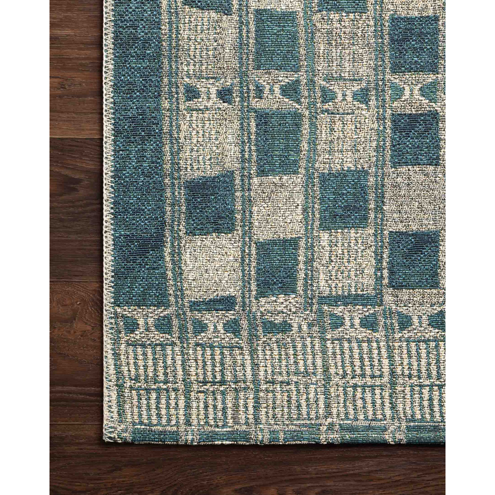 Homer Geometric Blue/Ivory Indoor / Outdoor Area Rug, Runner 2'5" x 7'8"