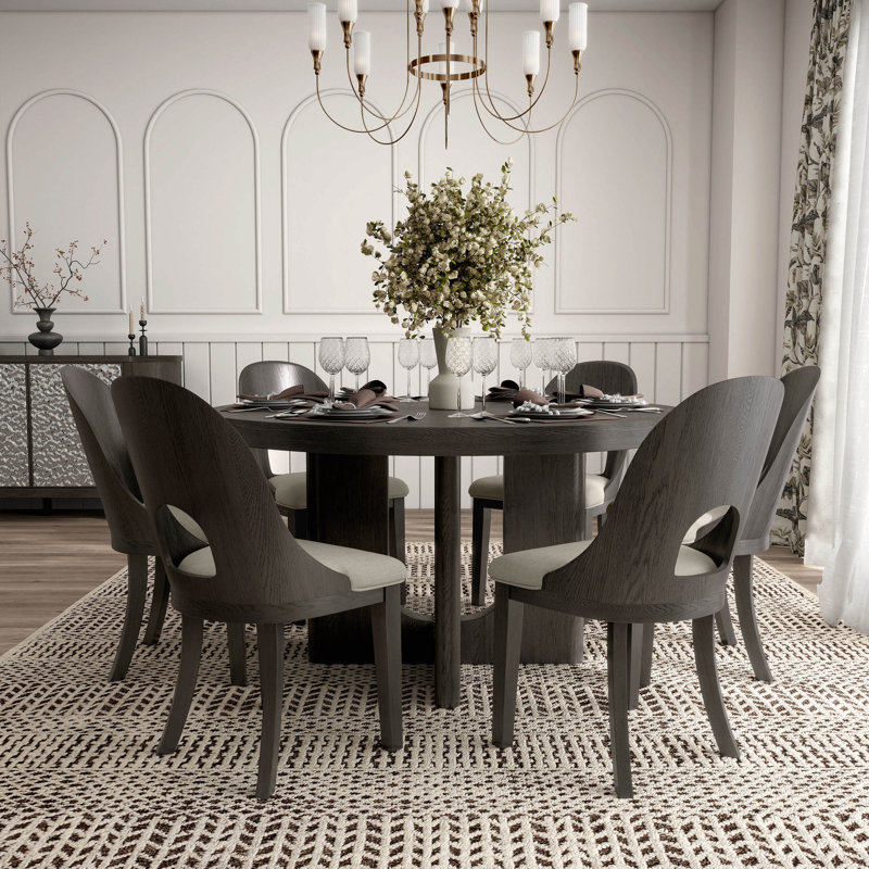Doloros Bart Round Dining Table Set, 7 Pieces: Table, 6 Chairs, Ash Gray