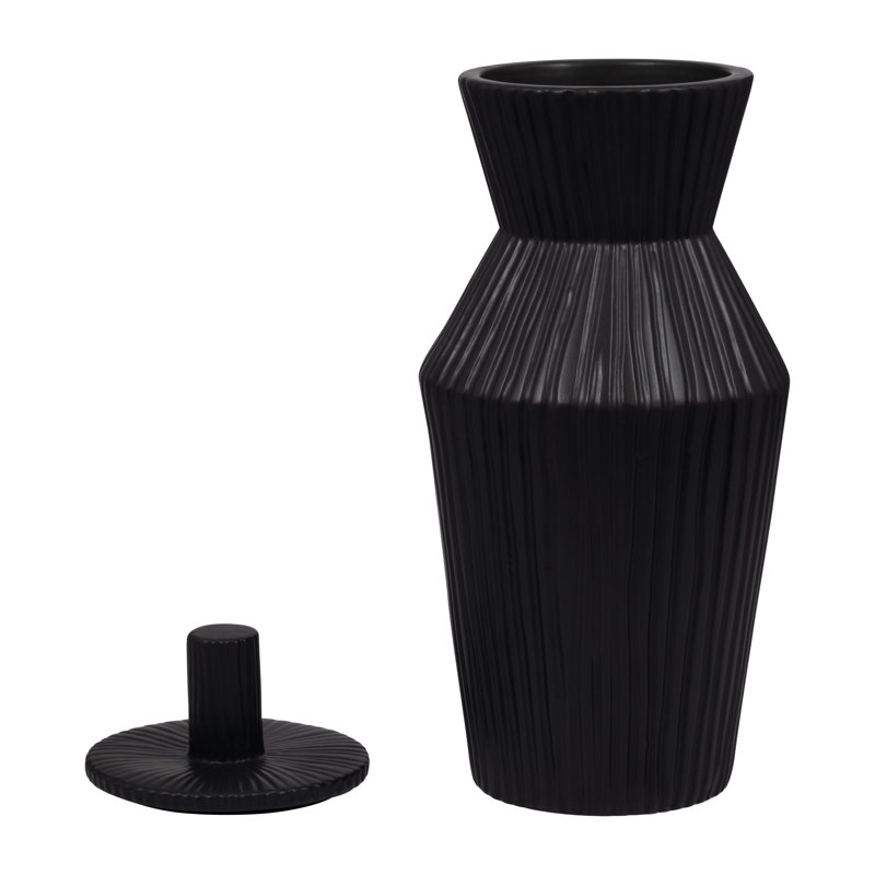 Vase à couvercle en grès Chambre, Noir, H 20 po x l 8 po x P 8 po