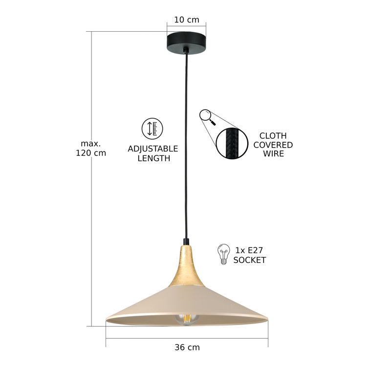1 - Light Matte Black Dome Pendant, Gold/Latte