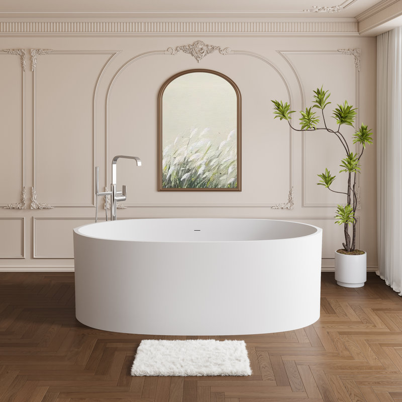 65'' Matte White Solid Surface Freestanding Soaking Bathtub