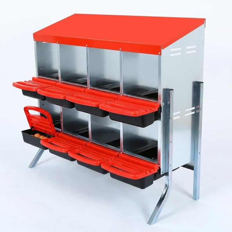 Nichoirs pour poules, poulaillers pour 8 poules pondeuses, 8 compartiments, poules pondeuses, nichoirs avec pieds, cage en acier galvanisé à 8 trous pour poules, rouge