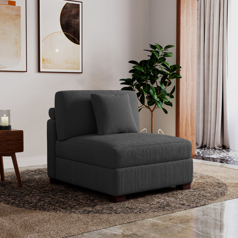 Fauteuil d'appoint sans accoudoirs en velours côtelé Milbrey, Gris, Velours côtelé