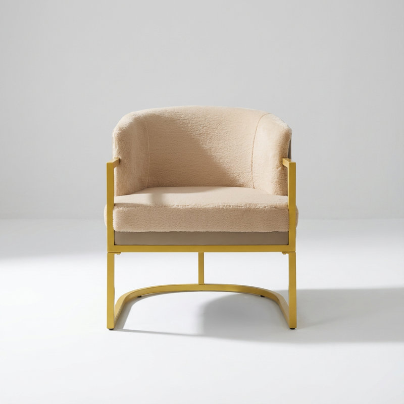 Fauteuil contemporain en peluche avec dossier ergonomique et structure en métal, Beige