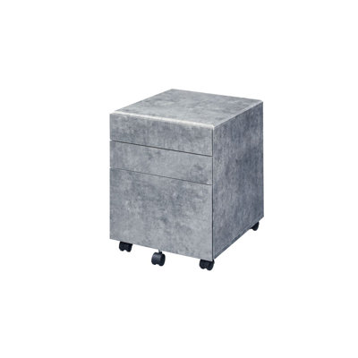 ACME Jurgen File Cabinet, Faux Concrete & Silver 92909