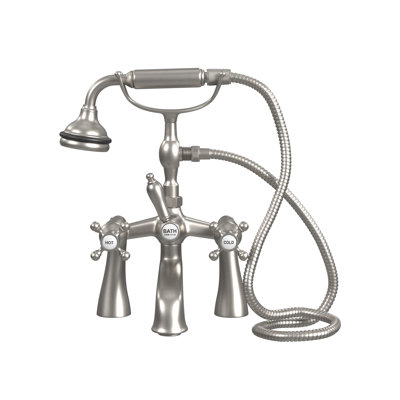 Garniture de robinet de baignoire à fixation sur plateau à poignées doubles avec inverseur et douche à main à pattes