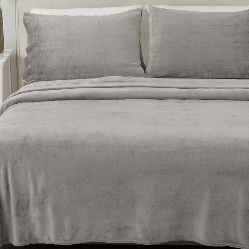 Ensembles de draps en velours ultra doux, Gris, Double