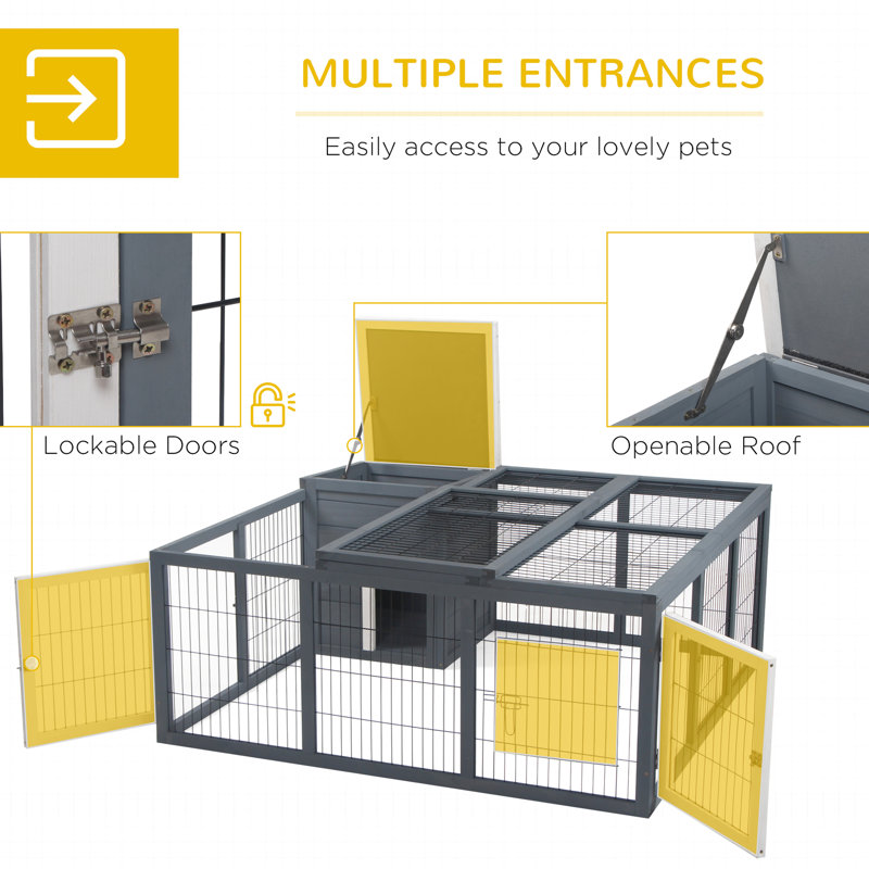 Grey Rabbit Cage With Privacy Feature - For Small Pets Weather Resistance Pet House, Waterproof Thoughtful Interior Design, Play And Rest