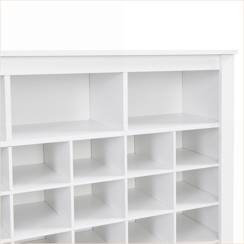Shoe Cabinet | 24 Cubby Contemporary Curved Base | Off-White Versatile Sideboard | Particle Board | Hallway