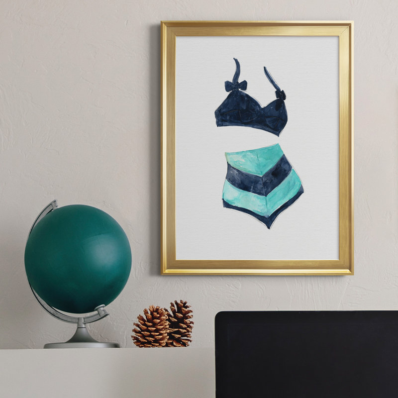 Rétro maillots de bain III - Peinture sur toile encadrée, H 18,5 po x l 24,5 po x P 1,5 po, Or