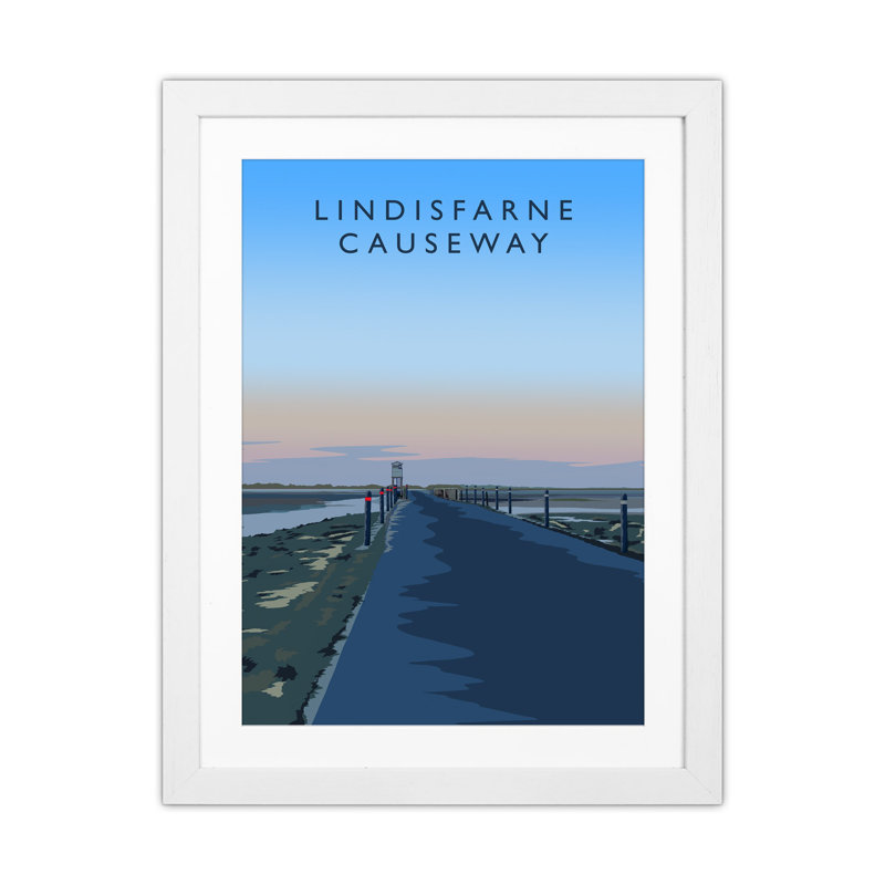 Lindisfarne Causeway Portrait by Richard O'Neill - Print, White Framed, 53.5cm H x 43.5cm W x 3cm D